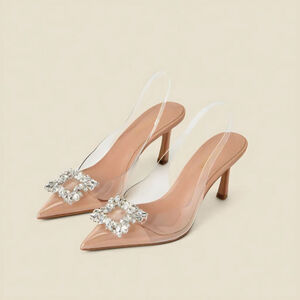 ZARA Embellished Vinyl Slingback Heels Women's Size 37 US 6.5 Rhinestone Jewel